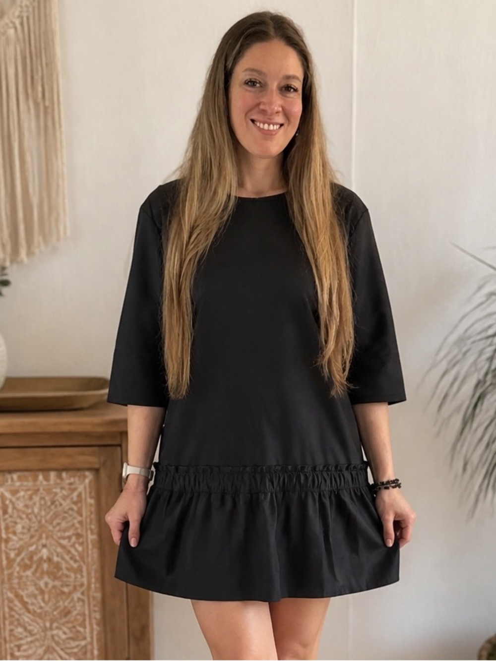 117 NWT Hayden Black Ruffled Peplum Dress with 3/4 Cuffed Sleeves